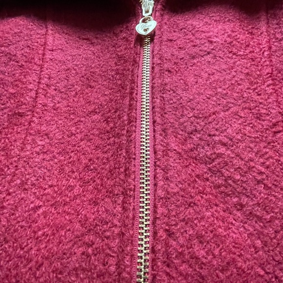 Guess Sz Women's Gorgeous Red Textured Pea Coat Gold Accents Lace Pattern Lining - Picture 5 of 12